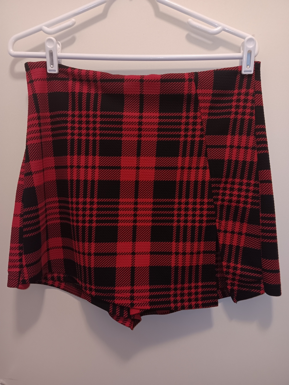 SHEIN Red and Black Plaid Skort Shorts Styled With Free Plaid Large Scarf.